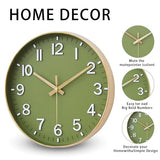 HZDHCLH Wall Clocks Battery Operated,Wall Clock Green Gold,8 inch Wall Clock Silent Non Ticking Modern 3D Numbers for Kitchen Bedroom Living Room Office Classroom Decor