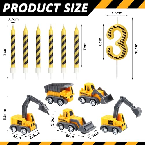 12 Pcs Construction Birthday Candles, Number 3 Candle Construction Cake Topper, Digger Cake Topper for Boys Girls Construction Birthday Party Supplies Decorations
