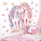 decalmile 2 Large Size Unicorn Wall Decals Unicorn Flower Butterfly Wall Stickers Baby Nursery Kids Room Girls Bedroom Wall Decor