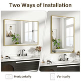 HARRITPURE 28"x20" Rectangle Mirror Bathroom Mirrors for Over Sink Framed | for Wall, Gold Framed Rectangle Mirror Aluminum Alloy Frame Wall-Mounted Horizontally/Vertically for Entryway/Bedroom/Vanity