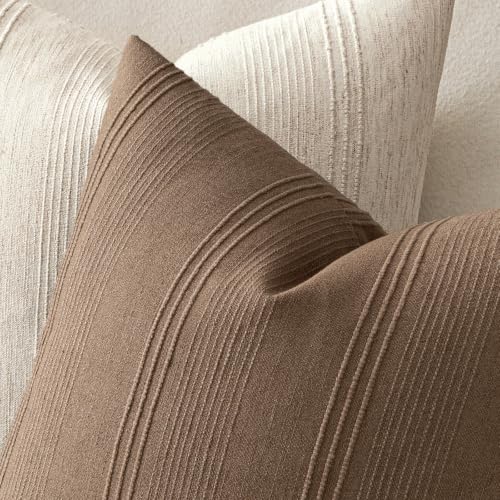 MIULEE Lumbar Striped Throw Pillow Covers 12x20 Coco Brown 2 Pack