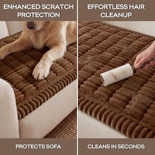 decorUhome Couch Cover for Dogs, Non-Slip Fuzzy Pet Sofa Cover for Seat, Backrest & Armrest, Soft Washable Pet-Friendly Sofa Protector, Brown, 27.6" x 27.6"