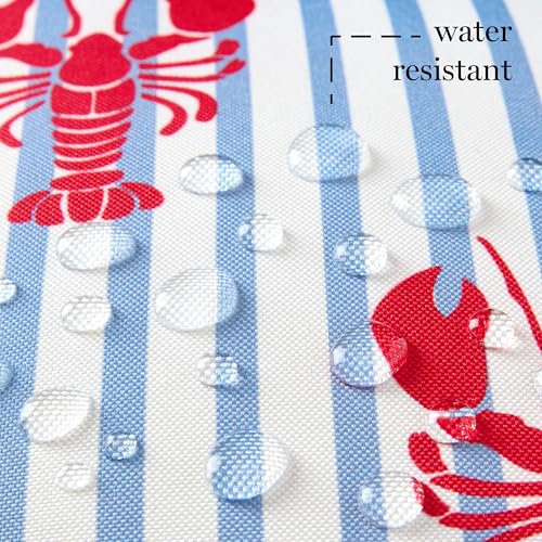 Martha Stewart Americana Stripe Lobster Indoor Outdoor Decorative Pillow 2-Pack Set, UV Fade Resistant, Water Repellent, Printed Coastal Design, Red/Blue, 11"x18"