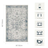 3x5 Entryway Rug,Blue Vintage Boho Bedroom Area Rug