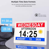 MASSII 11.5" Black +11.5" White Digital Clock with Auto DST and 20 Alarms Custom Reminders, Non-Abbreviated Calendar Day Date Clock for Seniors Dementia Alzheimers'