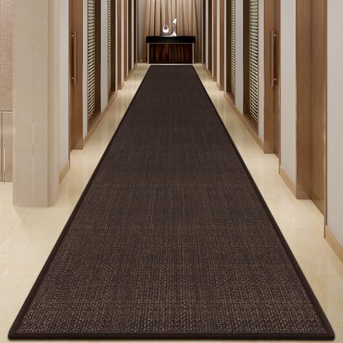 GOYLSER Jute Runner Rug Non Slip Washable, 20 ft Rubber Backed Absorbent Laundry Rugs Laundry Room Runner, Deep Brown Long Hallway Rug