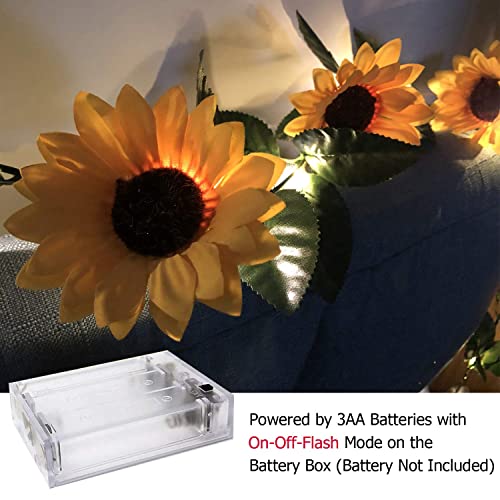 Fielegen 30 LED Artificial Sunflower Garland with Lights Battery Powered 7.2ft Sunflower Vine Fake Flowers Garland String Lights for Indoor Bedroom Holiday Garden Wedding Birthday Party Table Decor