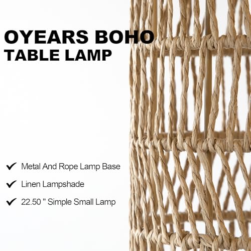 22.5" Boho Table Lamps Set of 2 for Living Room, Bedside Lamp for Nightstands, Rattan Lamp for Bedroom, Farmhouse Table Lamp for Room Decor, End Table, Retro, Brown（Not Include Bulbs）