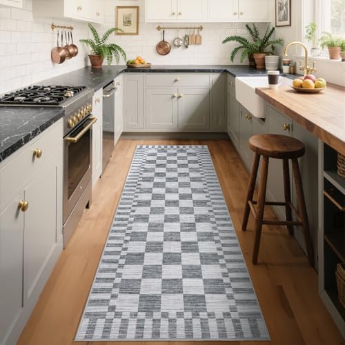 GarveeHome 2x12 Checkered Kitchen Runner Rug for Hallway Non Slip Washable