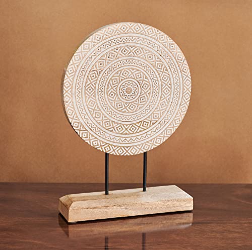 Housewarming Gifts Farmhouse Table Sculpture Home Decor Statue Mandala Carved for Modern Home 10" x 14", Living Room, Fireplace Mantel Shelf, Table and Entryway Decor Stand (Design 1)