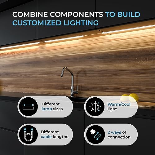 EShine 12 inch LED Dimmable Under Cabinet Lighting Strip, NO Sensor, Black, with Accessories (No Power Supply Included), Warm White (3000K)