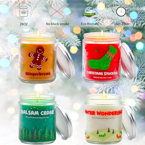 Christmas Candles - Holiday Gifts for Women & Men, 4 Pack Natural Soy Wax With Holiday Scents, Perfect for New Year and Winter Decor