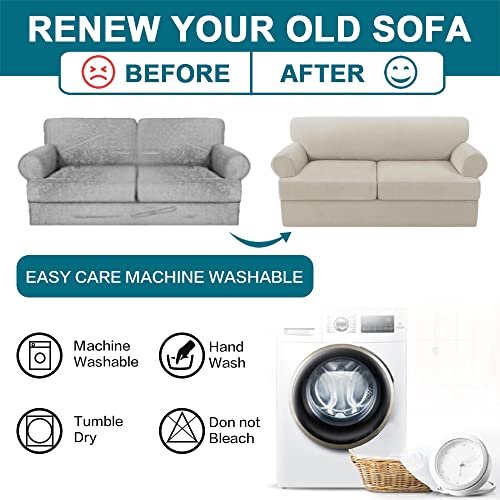 Turquoize 4 Pieces Sofa Covers for 2 Individual T Cushion Couch Sofa Slipcover Bundle 3 Pieces Loveseat Slipcover, Island Fossi