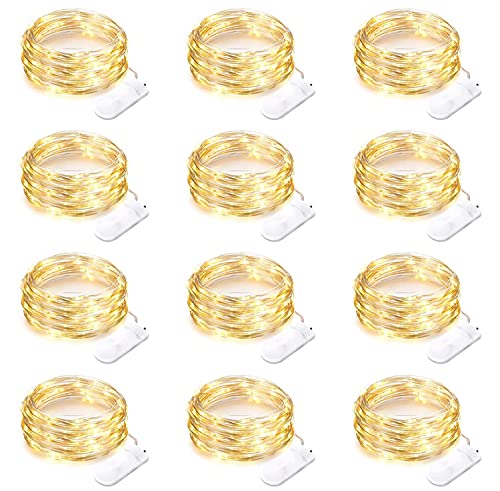 Yiaht 12 Pack Fairy Lights Battery Operated String Lights 7 Feet 20 Led Waterproof Christmas Lights Silver Wire Firefly Starry Moon Lights for Bedroom DIY Party Wedding Patio Christmas