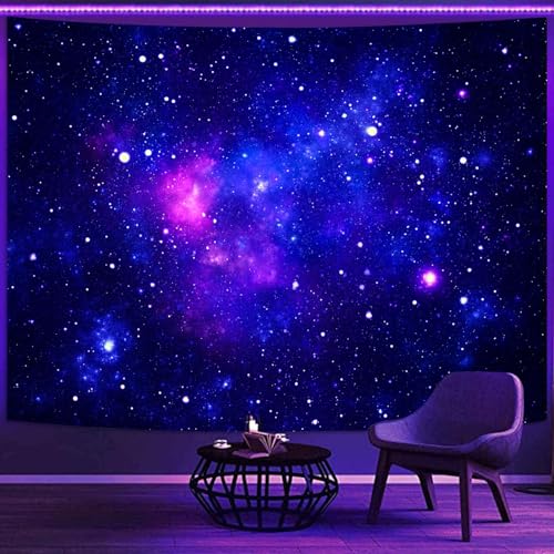 Faxdong Blacklight Galaxy Universe Space Tapestry, UV Reactive Starry Night Sky Mysterious Nebula Stars Ceiling tapestries for Bedroom Backdrop Wall Decor 36×48 inch