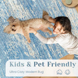Washable Rug 9x12 Area Rugs for Living Room: Large Neutral Soft Rug Abstract Non Slip Low Pile Modern Carpet for Bedroom Kitchen Nursery Office Dining Room Indoor (Lightblue, 9'x12')