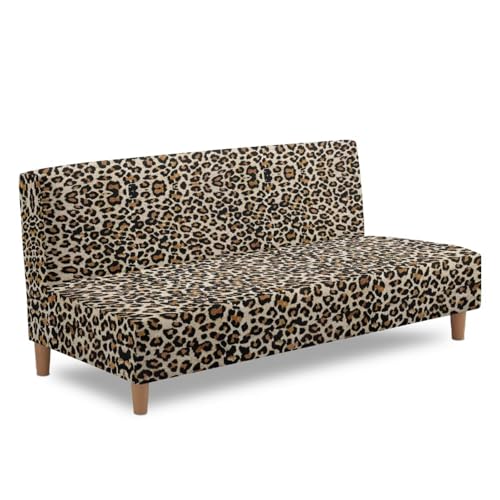 Leopard Print Easy-Going Stretch Futon Slipcover Armless Futon Bed Cover Furniture Protector Without Armrests with Elastic Bottom for Kids