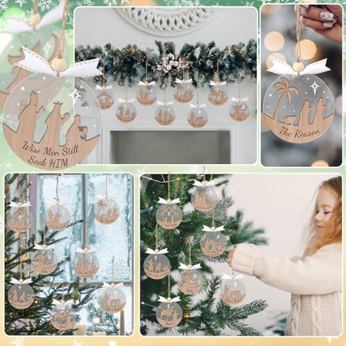 GuassLee 16pcs Nativity Christmas Ornaments - 3D Wooden Acrylic Cut File Nativity Scene Christmas Crafts Ornaments for Kids Tree Indoor Decorations