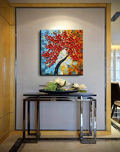 YaSheng Art - 24x24inch Wall Art,Hand Painted oil painting, Modern Abstract Floral Oil Painting, Wall Art for Living Room, Bedroom Wall Decor, 3D Textured Framed Red Floral Paintings, Modern Home Office Wall Decor