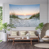 HVEST Ocean Beach Tapestry Wall Hanging, Sunset Seabird and Beach with Grass Wall Tapestry Natural Landscape Tapestries for Bedroom Living Room Dorm Decoration, 60x40 Inches