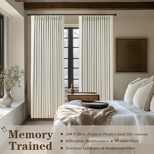 IVAPUPU Natural Pinch Pleated 100% Blackout Linen Curtains 90 Inch Length for Bedroom, Black Out Pinch Pleat Curtains for Living Dining Room Darkening Thermal Insulated Drapes with 16 Hooks, 2 Panels