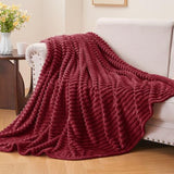 BEDELITE Fleece Throw Blanket for Couch – 3D Ribbed Jacquard Soft and Warm Decorative Fuzzy Blanket – Cozy, Fluffy, Plush Lightweight Burgundy Throw Blankets for Bed, Sofa, 50x60 inches