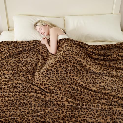 GALMAXS7 Cheetah Throw Blanket, Double-Sided Plush Fluffy - Luxury Faux Fur Leopard Print Blanket, Soft and Cozy Room Decor (50x60 Inches, Brown)