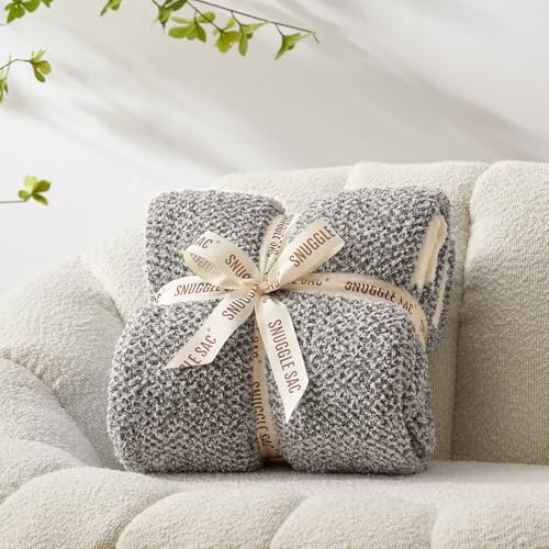 Snuggle Sac Grey Throw Blankets for Couch, Super Soft Warm Blankets Cozy Knit Fuzzy Plush Lightweight Throws for Sofa, Bed,Living Room, Dark Grey, 50x60 inches