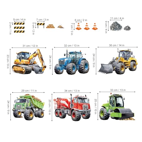 decalmile Construction Cars Wall Decals Trucks Tractor Vehicles Wall Stickers Baby Nursery Boys Bedroom Kids Room Wall Decor