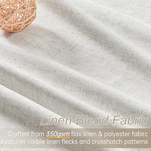 Topfinel Pinch Pleated Curtains 96 Inch Long, 100% Blackout Thermal Insulated Natural Linen Pinch Pleat Viral Drapes with Hooks Rings 2 Panel Sets, Neutral Beige Ivory 8FT Back Tab Window Curtains