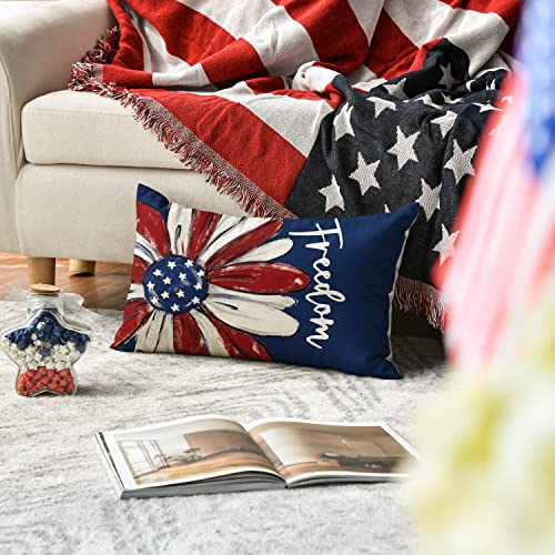 AVOIN colorlife 4th of July Freedom Throw Pillow Cover, 12 x 20 Inch Patriotic Memorial Day America Stars Blue Cushion Case for Sofa Couch