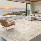 Soalmost Washable Area Rug 8x10, Large Soft Rugs for Living Room Vintage Beige Carpet 8x10 Area Rugs for Bedroom Dining Room Non-Slip Stain Resistant Under Table Rug