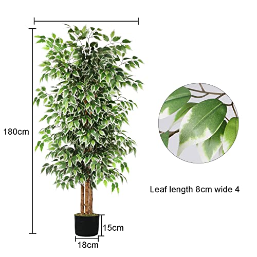 GTIDEA 6ft Ficus Artificial Tree, Tall Faux Trees Indoor with Natural Trunk and Fake Silk Tree Fake Plants for Home Decor Living Room Outdoor Balcony House Office (NO VASE Included)