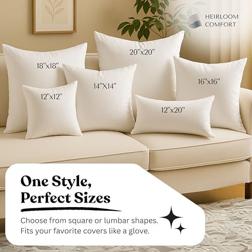 Square Throw Pillow Inserts (Pack of 4, 12"x12", White, Polyester) - Fluffy Decorative Cushion Fillers for Couch, Bed & Chair - Perfect for Styling, Back Support & Everyday Comfort