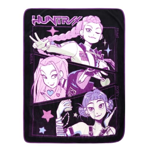 HUNTRX Kpop Demon Hunters Super Soft Fleece Throw Blanket, Purple and Black, 46x60 Inch