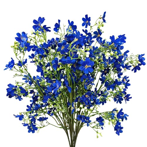 10 PCS Silk Flowers with Long Stems Artificial Flower for Tall Vase Outdoors Fake Babys Breath Bouquet Faux Floral Wedding Party Decoration Home Indoor Table Centerpiece Decor (Blue)