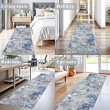 2x8 Washable Non-Slip Hallway Runner Rug – Modern Coastal Abstract Neutral Stain-Resistant Low-Pile Carpet Runner for Kitchen Entryway Bedroom Bathroom (Blue Ivory Grey,2x8)