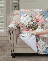 Brilliant Sunshine Peach and Olive Flowers Couch Armchair Cover, Patchwork Design, Sofa Cover for Dogs, Slip Resistant Furniture Protector with Strap, Washable Slipcover for Kids and Pets (23" seat)