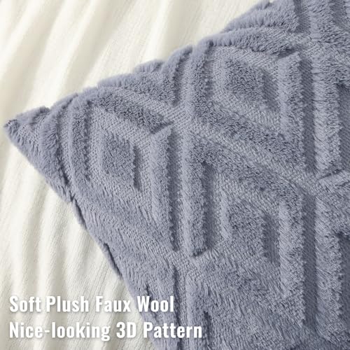 decorUhome Fall Faux Fur Blue Grey Throw Pillow Covers 12x20 Set of 2