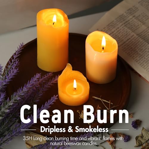 Natural Beeswax Candles 4 Packs, Beeswax Pillar Candles with 140 Hours Burn Time, Organic Emergency Candle Long Burning for Home Room, Smokeless & Dripless, 2x4 inch