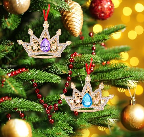 WaaHome Metal Crown Christmas Ornaments Purple and Gold Queen Crown Keepsake Ornaments for Christmas Tree Decorations Gifts for Women Girls Mom Sisters Kids