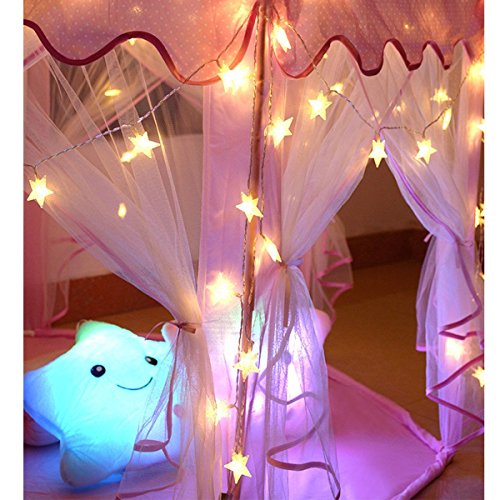 Warm White 50 Led Star Fairy Lights with Remote Control, Battery Powered Five-Pointed Star String Lights