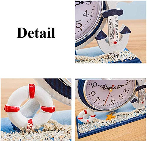 Mediterranean Style Nautical Silent Desk Clock Lighthouse Helm Wooden Clocks Ship Wheel Rudder Shelf Clocks Beach Theme Clock Decor Ornament (7.87"x2.76"x7.87"-Helm Lighthouse)