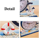 Mediterranean Style Nautical Silent Desk Clock Lighthouse Helm Wooden Clocks Ship Wheel Rudder Shelf Clocks Beach Theme Clock Decor Ornament (7.87"x2.76"x7.87"-Helm Lighthouse)