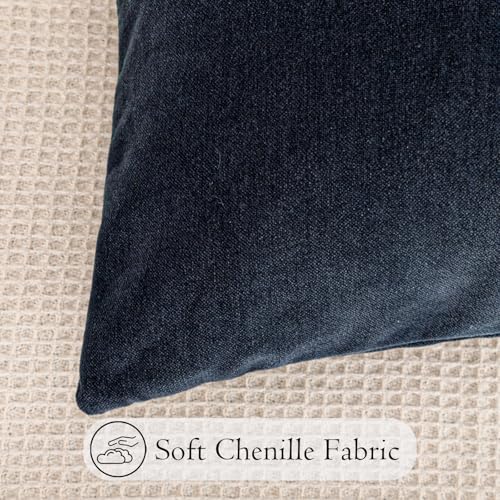 Chenille Lumbar Pillow Covers 14X36 inch Dark Blue