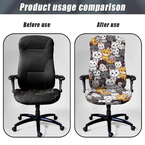 Cartton Cat Office Chair Cover Stretch Slipcover for Desk Chair Easy to Remove and Wash Furniture Protector Dust Cover for Universal Rotating Boss Computer Armrest Chairs