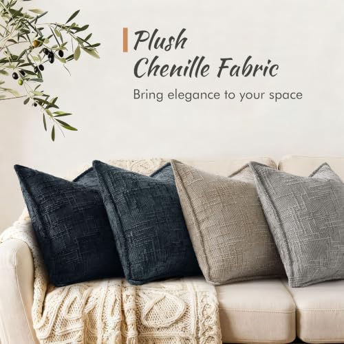 decorUhome Chenille Throw Pillow Covers 16x16 Set of 2, Midnight Blue