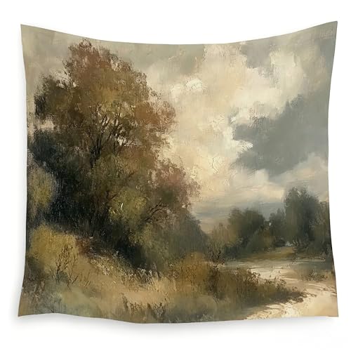 LADOCK Rustic Forest Landscape Wall Tapestry, Cottagecore Countryside Creek Bush Nature Scenery Tapestry Wall Hanging Decor for Home Bedroom Living Room Office, 50x60 Inch