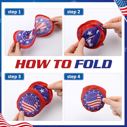 Gejoy 48 Pcs Independence Day Foldable Fan 4th of July Red White and Blue Handheld Round Patriotic Folding Flying Disc for Daily Use Festival Wedding Party Favors Decorations Portable, 8 Style