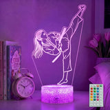 Karate Girl Night Light, Karate Gifts, Taekwondo 3D Illusion Lamp with 16 Colors Changing, Timer, 4 Flash Modes and Dimmable, Kids Girls Room Decoration, Holiday Xmas Gifts